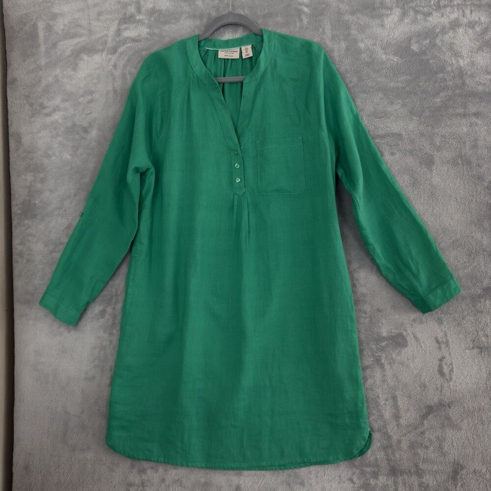 NWT Martha Stewart Collection Linen Dress Womens Green Large 3/4 Sleeve Casual